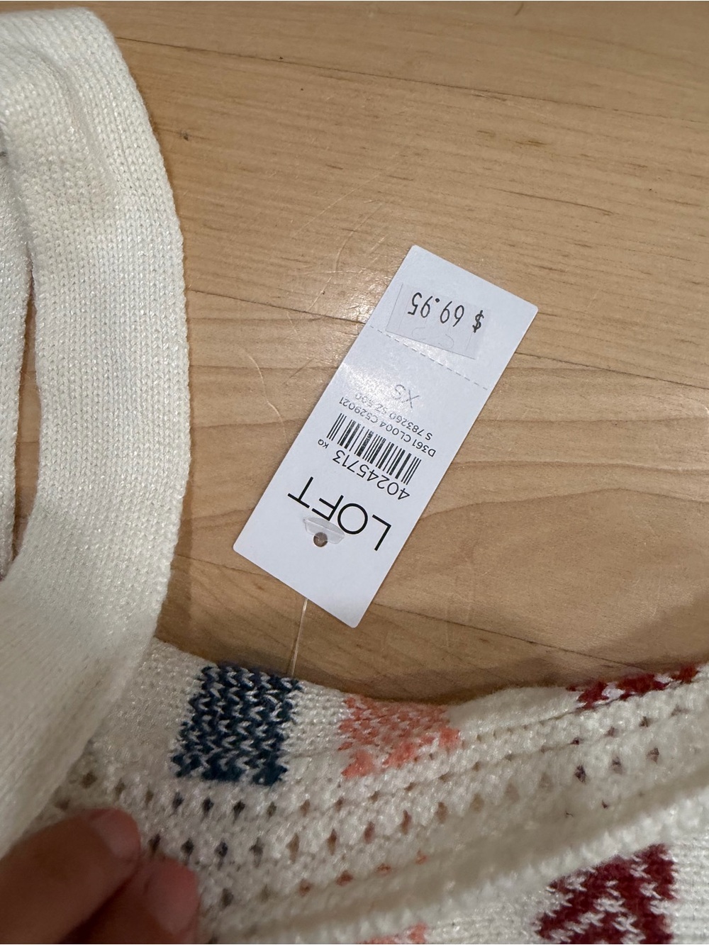 LOFT Cream Tank Top with Multicolor Fair Isle Trim - Picture 2 of 2